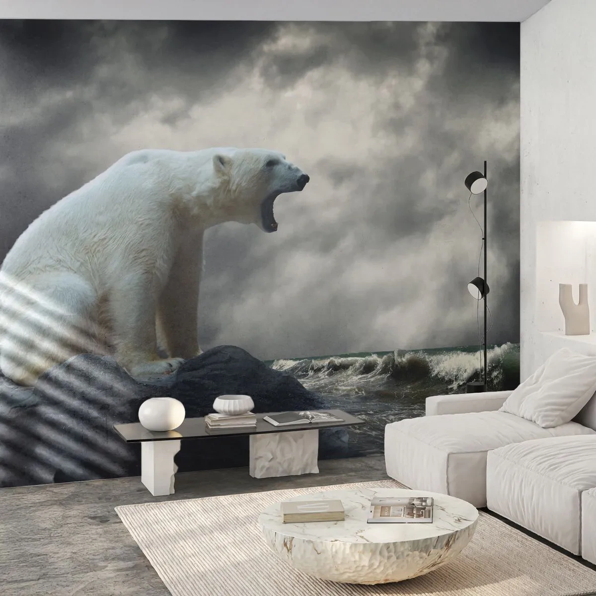 Papier Peint Autocollant Deluxe Sticker - Roi solitaire de l'Arctique - Animaux, Ours polaire, Océan - 250x175 cm