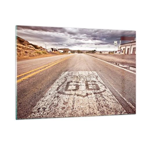 Impression sur verre - Image sur verre - Route 66 avec vue sur l'horizon - 120x80cm - Mother Road - une légende américaine - Décoration murale moderne pour le salon et la chambre ARTTOR