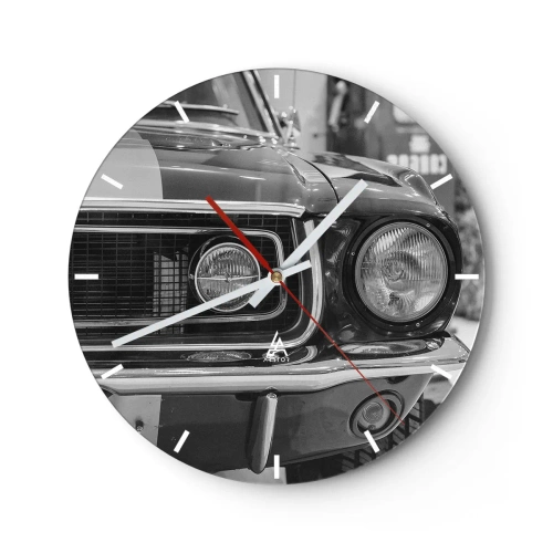 Horloge murale - Pendule murale - Graphique avant de voiture classique noir et blanc - 30x30cm - Conduire dur - Décoration murale moderne pour le salon, la cuisine et la chambre ARTTOR