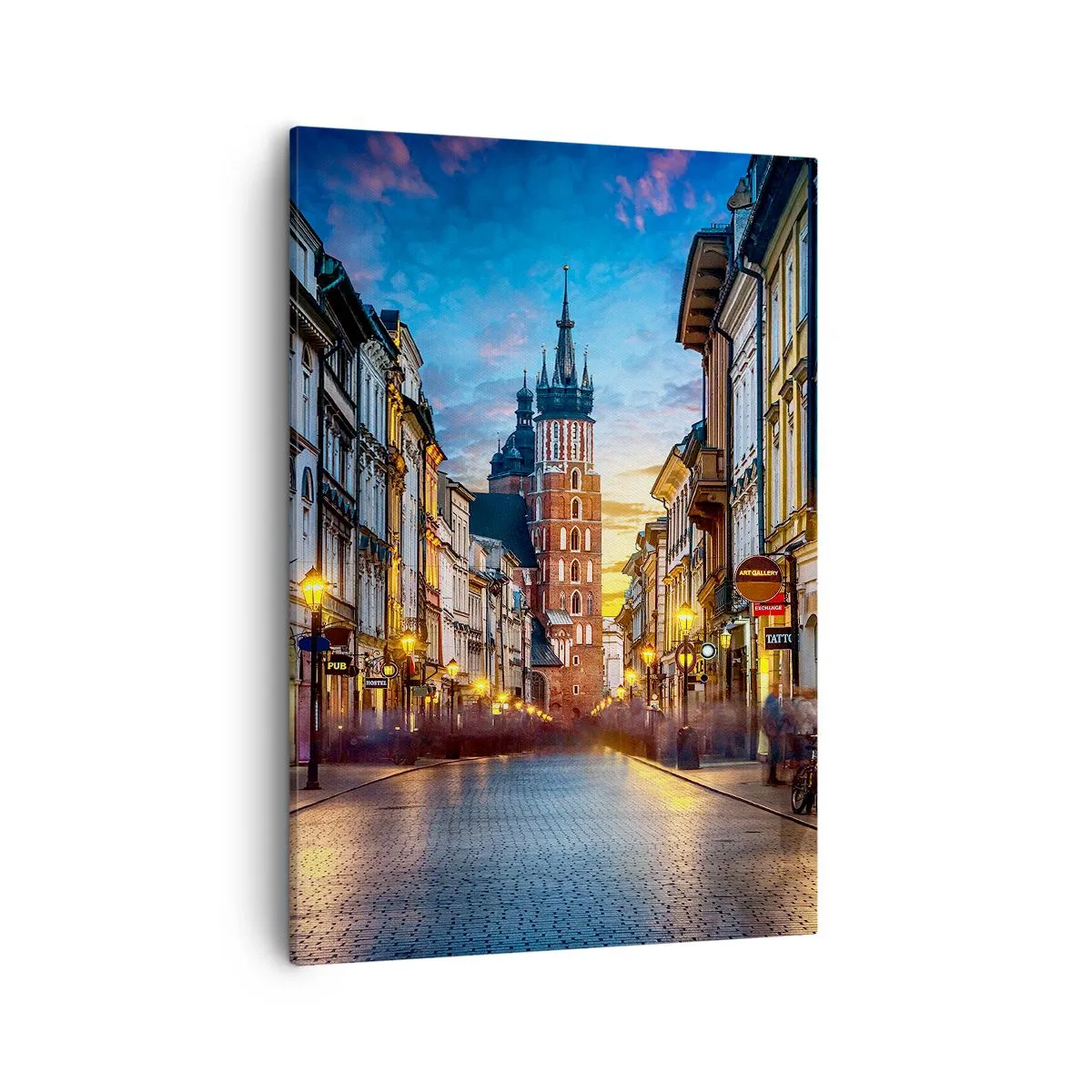Impression sur toile - Image sur toile - Rue du soir avec vue sur la cathédrale de Cracovie - 50x70cm - La magie de Cracovie - Décoration murale moderne pour le salon et la chambre ARTTOR