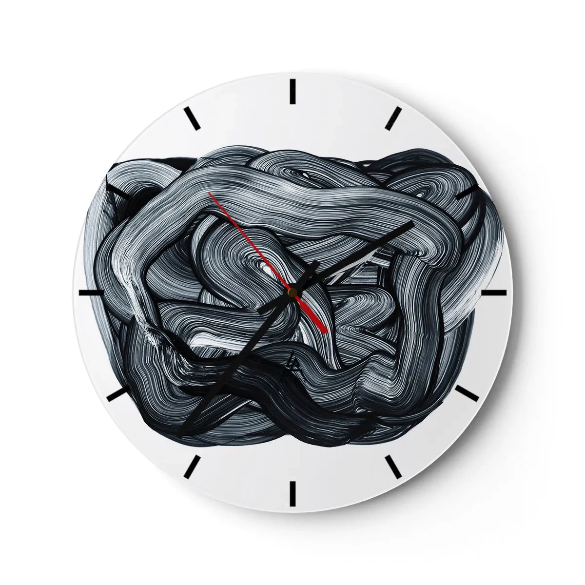 Horloge murale - Pendule murale - Abstraction en noir et blanc avec des lignes et des textures dynamiques - 30x30cm - Ce n'est pas si simple - Décoration murale moderne pour le salon, la cuisine et la chambre ARTTOR