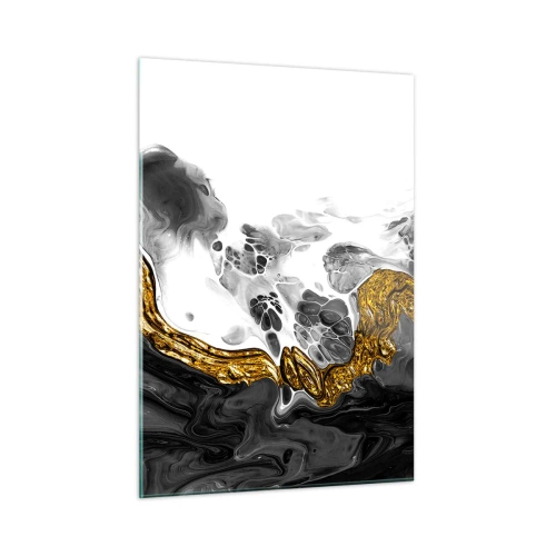 Impression sur verre - Image sur verre - Composition abstraite de noir, blanc et or - 50x70cm - Composition organique - Décoration murale moderne pour le salon et la chambre ARTTOR