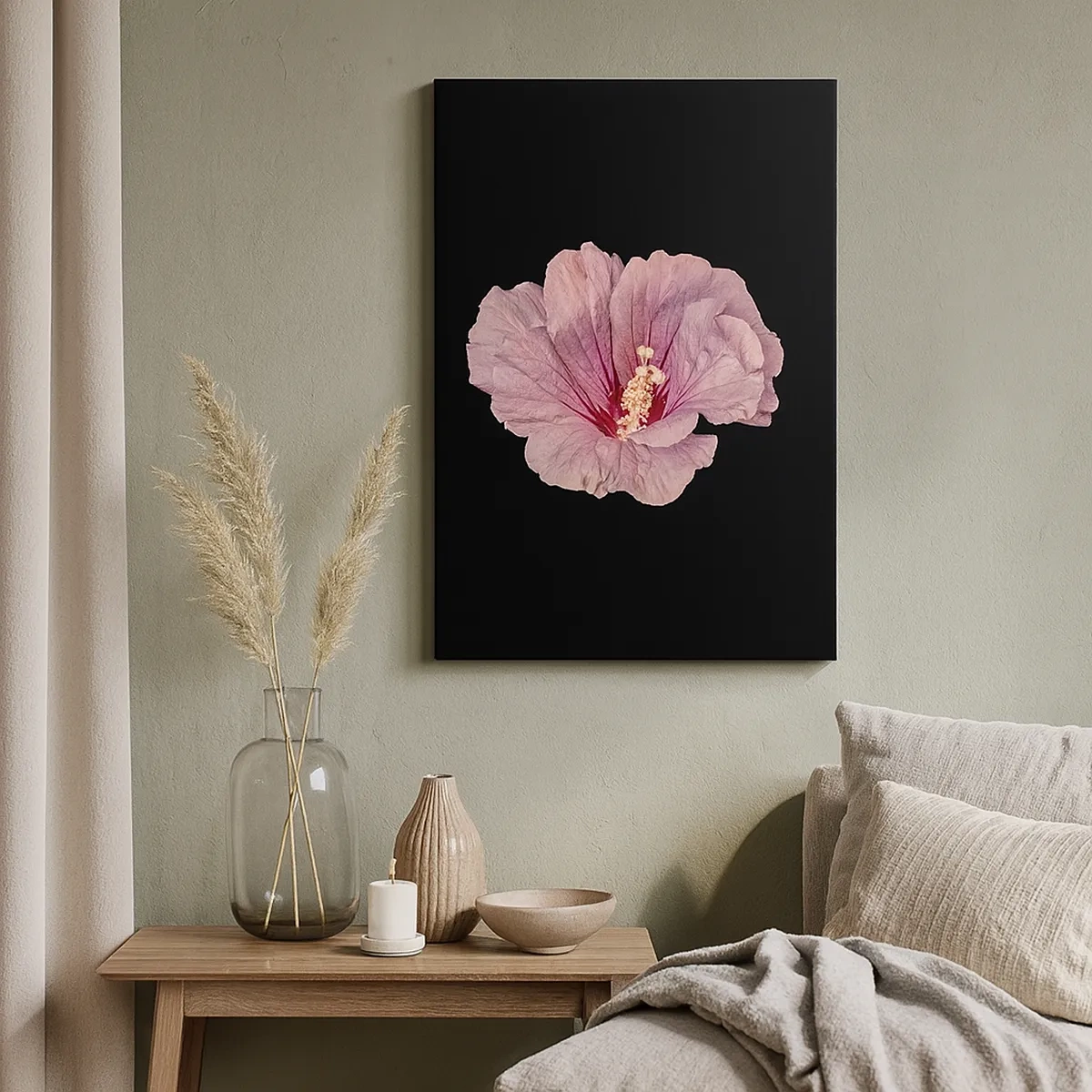 Impression sur toile - Image sur toile - Fleur rose sur fond noir - 50x70cm - Directement au coeur - Décoration murale moderne pour le salon et la chambre ARTTOR