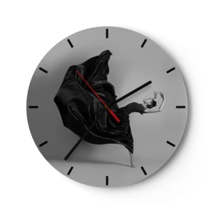 Horloge murale - Pendule murale - Une danseuse dans une pose dynamique dans une robe noire - 30x30cm - Musique ailées - Décoration murale moderne pour le salon, la cuisine et la chambre ARTTOR