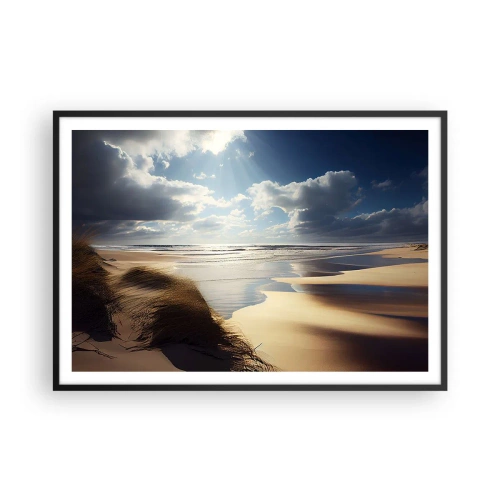 Affiche dans un cadre noir - Poster - Une plage sauvage avec des dunes et un ciel bleu - 100x70cm - Plage, plage sauvage - Décoration murale moderne pour le salon et la chambre ARTTOR
