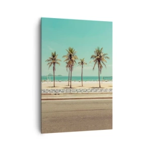 Impression sur toile - Image sur toile - Palmiers sur la plage surplombant la mer et le ciel bleu - 70x100cm - Gardien de plage - Décoration murale moderne pour le salon et la chambre ARTTOR