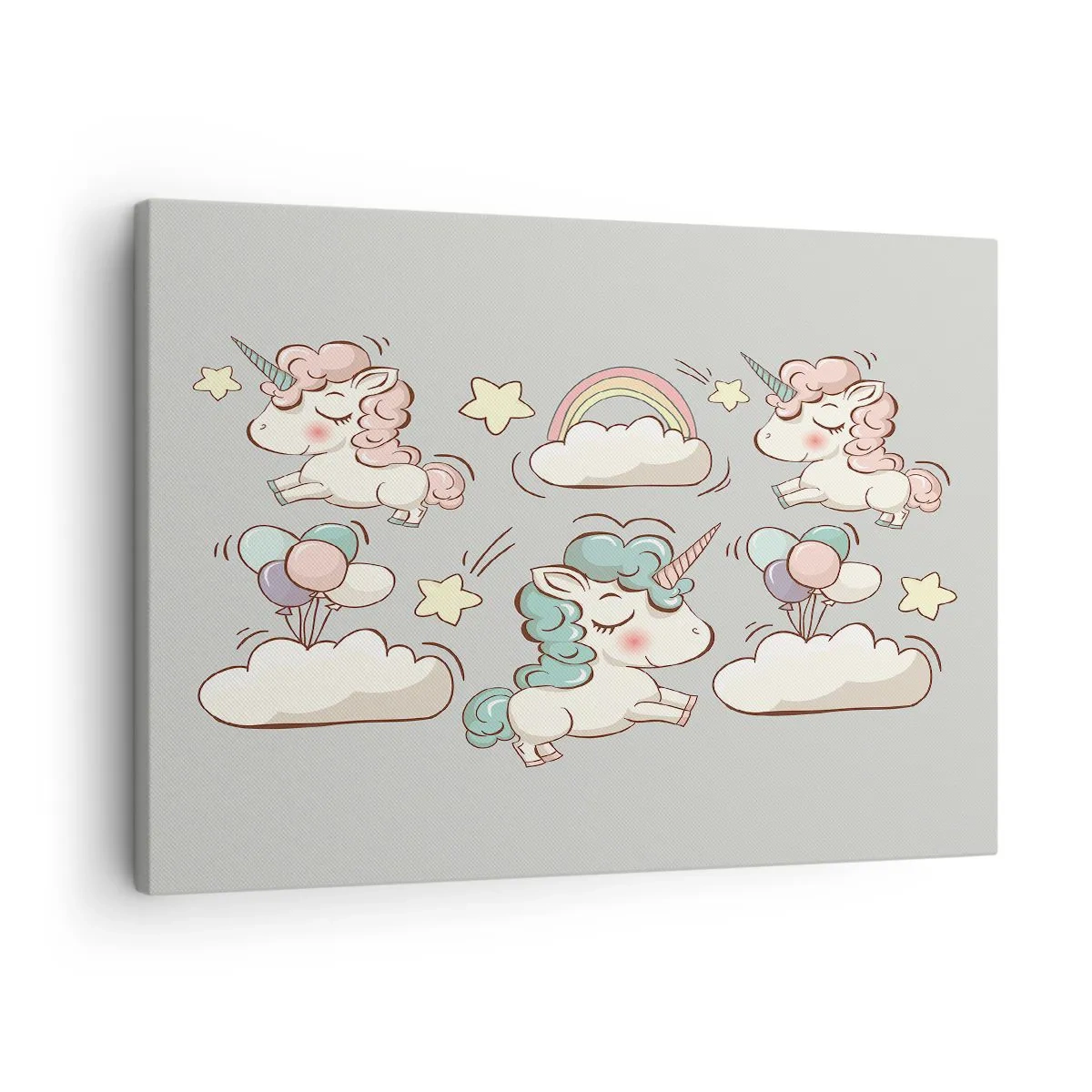 Impression sur toile - Image sur toile - Licornes mignonnes sur fond pastel - 70x50cm - Ils existe, c'est sûr… - Décoration murale moderne pour le salon et la chambre ARTTOR