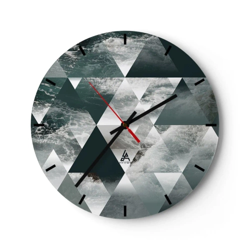 Horloge murale - Pendule murale - Triangles géométriques avec un motif océanique orageux - 30x30cm - Point de vue de cristal - Décoration murale moderne pour le salon, la cuisine et la chambre ARTTOR