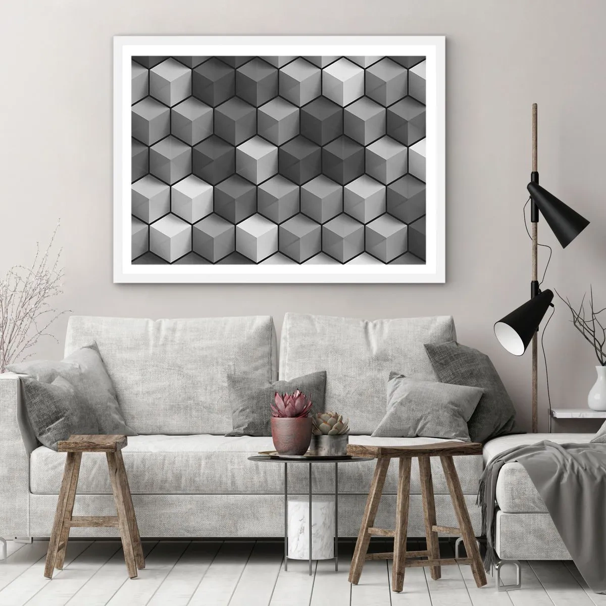 Affiche dans un cadre blanc - Poster - Puzzle cubiste - 40x30 cm