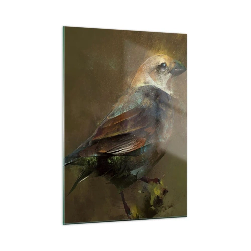 Impression sur verre - Image sur verre - Un moineau dans un style artistique et pictural sur un fond neutre - 50x70cm - Un moineau, un petit oiseau - Décoration murale moderne pour le salon et la chambre ARTTOR