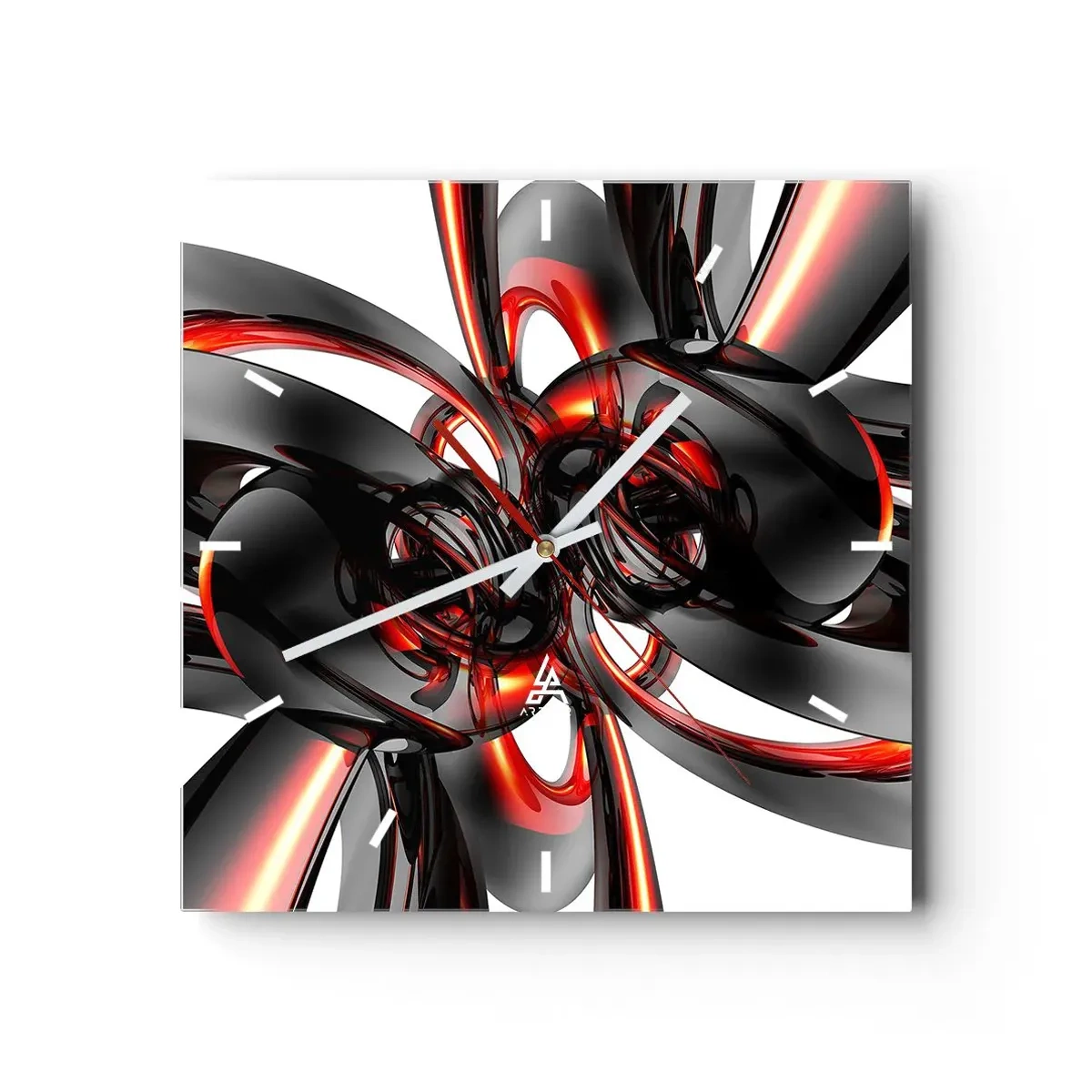 Horloge murale - Pendule murale - Graphiques 3D abstraits avec des éléments noirs et rouges - 30x30cm - Mouvement de graphite et rouge - Décoration murale moderne pour le salon et la chambre ARTTOR
