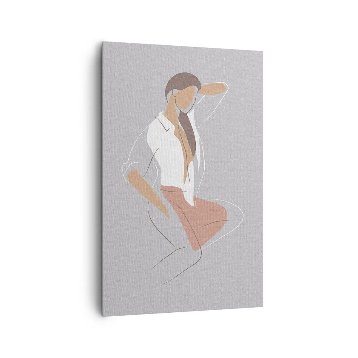 Impression sur toile - Image sur toile - Un portrait minimaliste d'une femme aux couleurs pastel. - 80x120cm - Contour gracieux - Décoration murale moderne pour le salon et la chambre ARTTOR