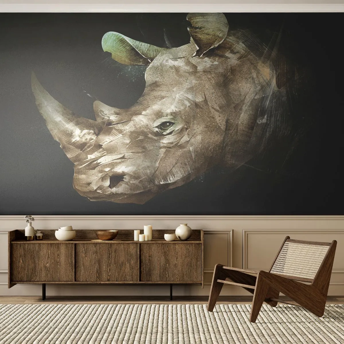 Papier Peint Photo Standard Eco - La force vraiment masculine - Abstraction, Rhinocéros, Animaux - 400x280 cm