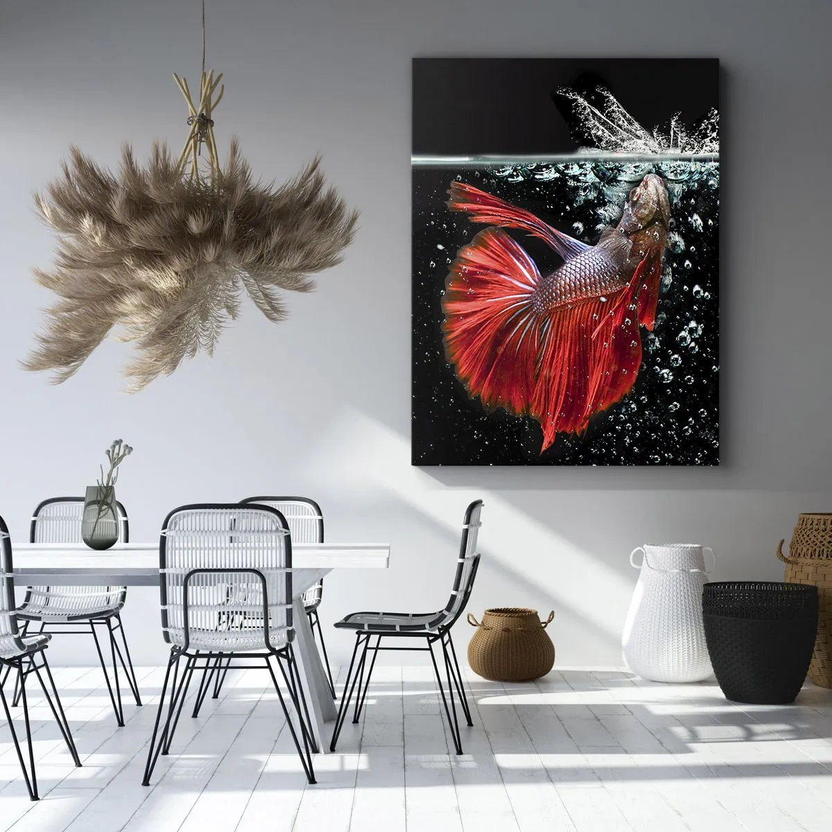 Impression sur toile - Image sur toile - Un magnifique betta dans l'eau sur un fond sombre - 50x70cm - Vous avez trois vœux - Décoration murale moderne pour le salon et la chambre ARTTOR