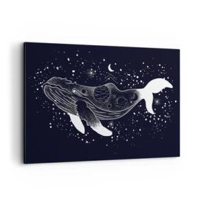 Impression sur toile - Image sur toile - Une illustration graphique d'une baleine dans un style de l'ère spatiale. - 120x80cm - Dans l'océan de l'univers - Décoration murale moderne pour le salon et la chambre ARTTOR