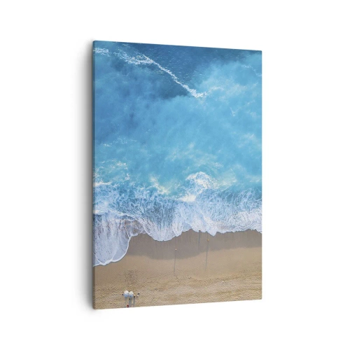 Impression sur toile - Image sur toile - Une vue plongeante sur la plage et les vagues de la mer - 50x70cm - La force du bleu - Décoration murale moderne pour le salon et la chambre ARTTOR