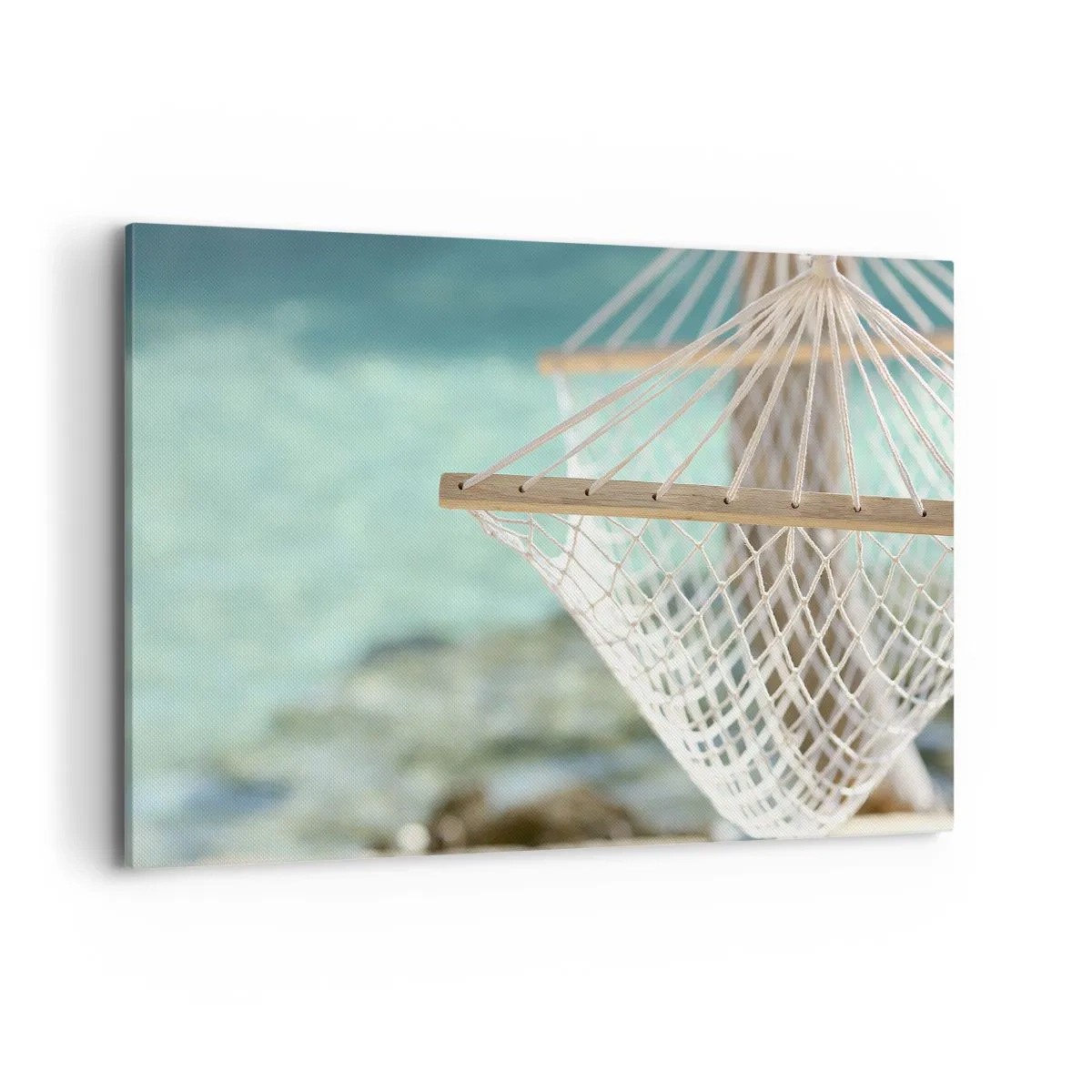 Impression sur toile - Image sur toile - Un hamac surplombant l'eau turquoise - 100x70cm - Le temps de la détente - Décoration murale moderne pour le salon et la chambre ARTTOR