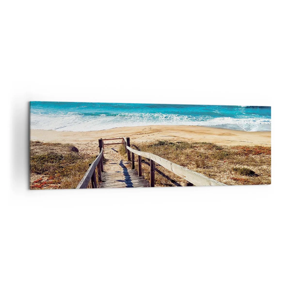 Impression sur toile - Image sur toile - Chemin en bois menant à la plage - 160x50cm - Cours! - Décoration murale moderne pour le salon et la chambre ARTTOR