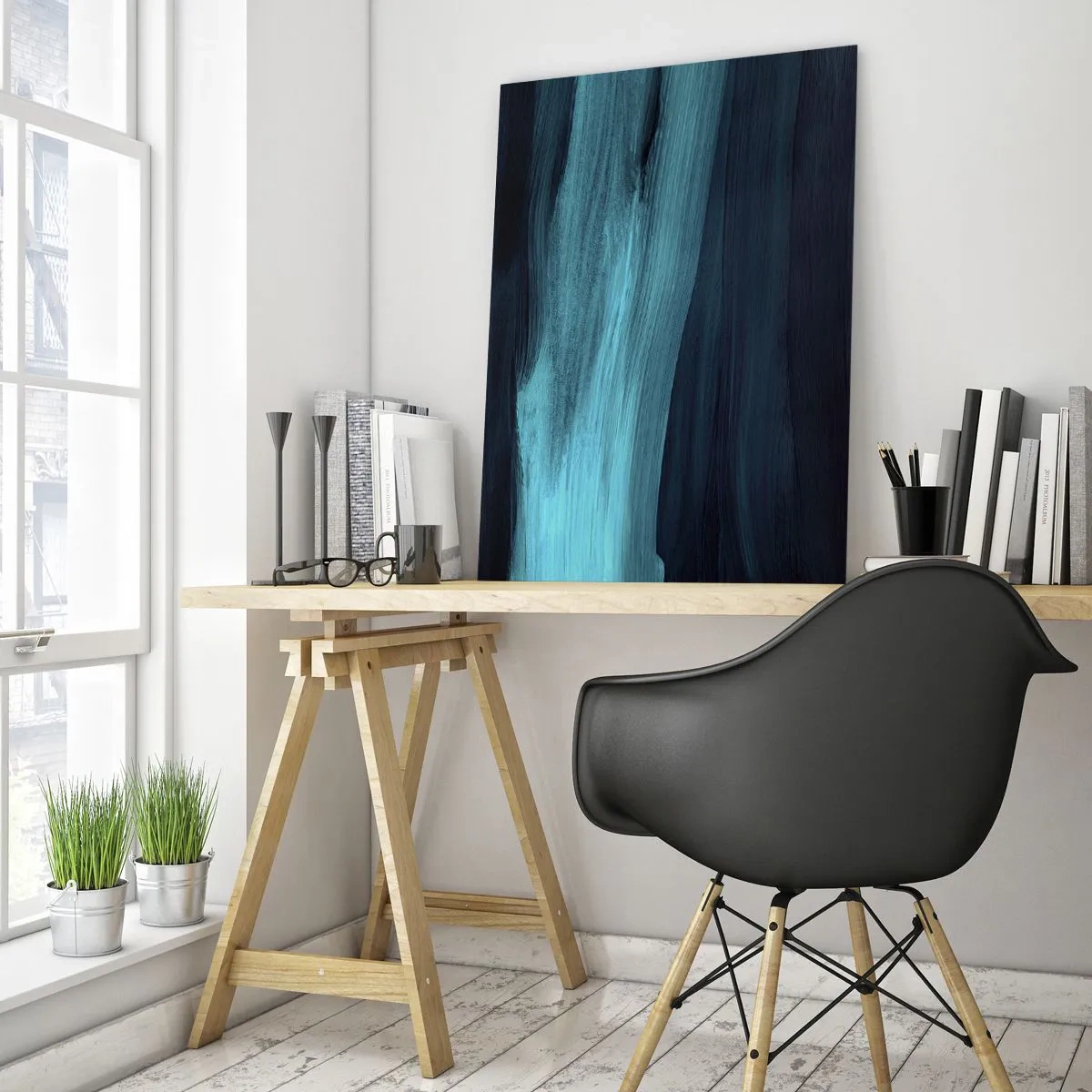 Impression sur verre - Image sur verre - Vague abstraite dans les tons turquoise et bleu marine - 50x70cm - Suivez le courant - Décoration murale moderne pour le salon et la chambre ARTTOR