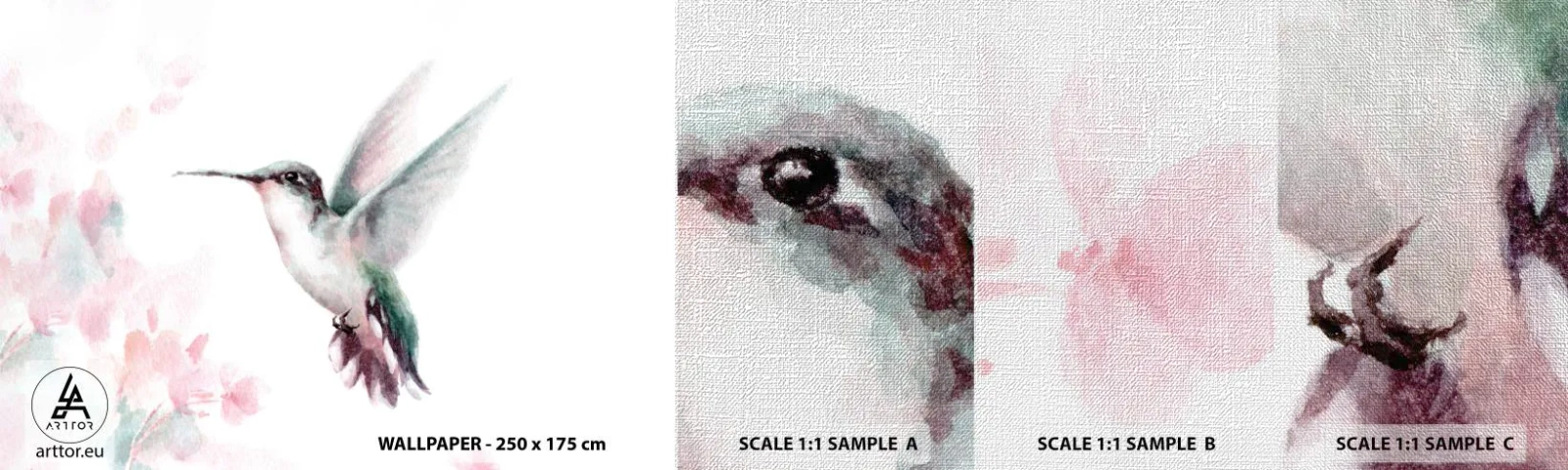 Échantillon de Papier Peint Premium Canvas - Immortalisé dans un battement - Colibri, Oiseau, Morceau - 100x30 cm