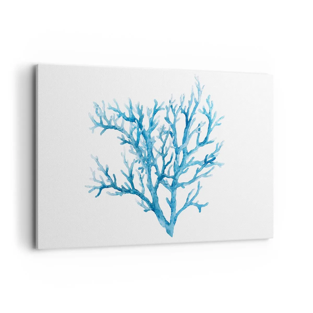 Impression sur toile - Image sur toile - Corail bleu sur fond blanc avec une touche minimaliste - 120x80cm - Filigrane nautique - Décoration murale moderne pour le salon et la chambre ARTTOR