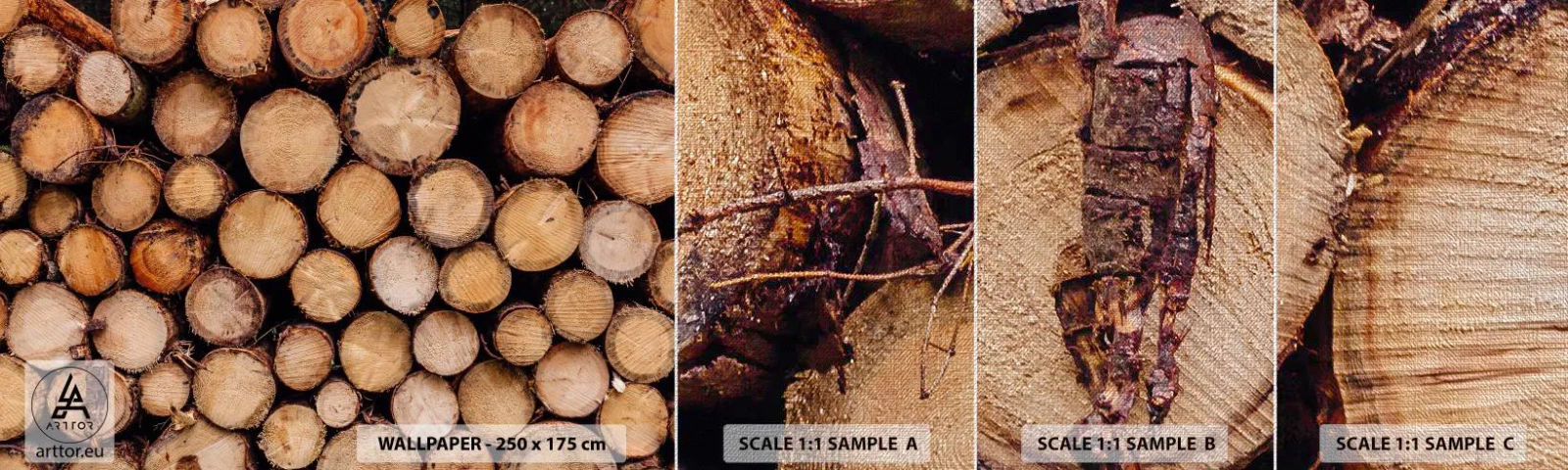 Échantillon de Papier Peint Premium Canvas - Nouveau commencement - Bois, Bûches de bois, Nature - 100x30 cm