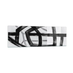 Impression sur verre - Image sur verre - Lignes abstraites noires et blanches se croisant sur un fond clair - 160x50cm - Profondeur du bâtiment - Décoration murale moderne pour le salon et la chambre ARTTOR