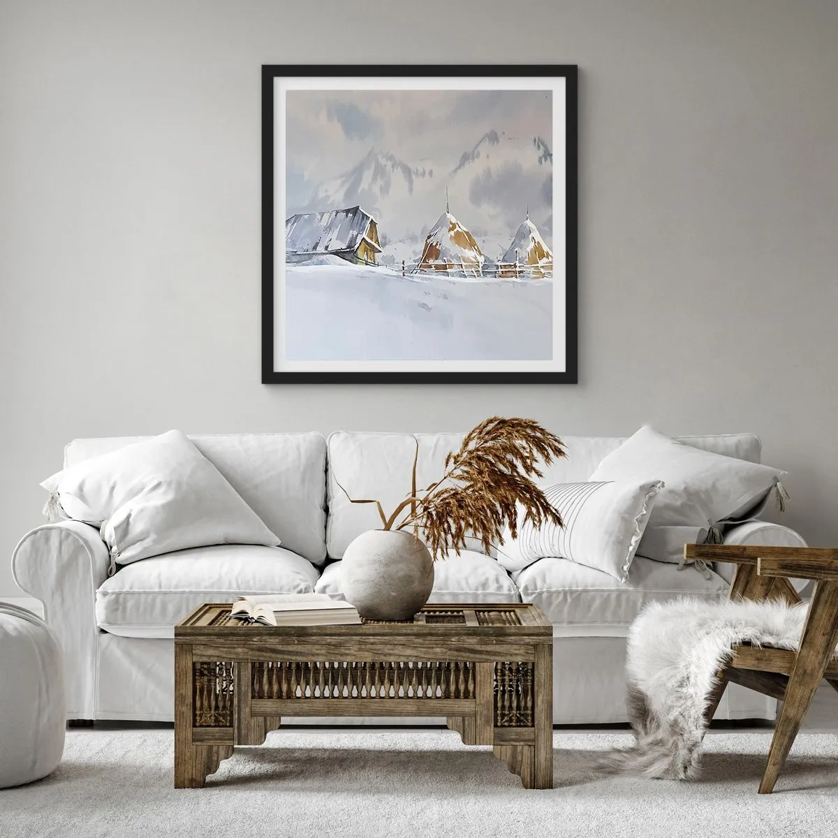 Affiche dans un cadre noir - Poster - Dans une vallée enneigée - 40x40 cm