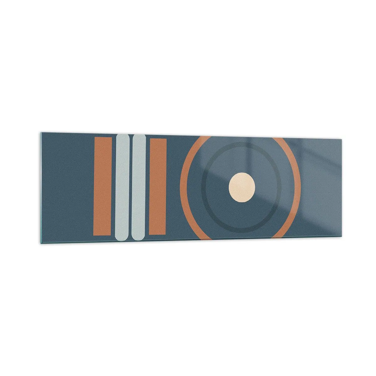 Impression sur verre - Image sur verre - Une composition géométrique avec des cercles et des rectangles aux couleurs sobres. - 160x50cm - Essence des choses - Décoration murale moderne pour le salon et la chambre ARTTOR