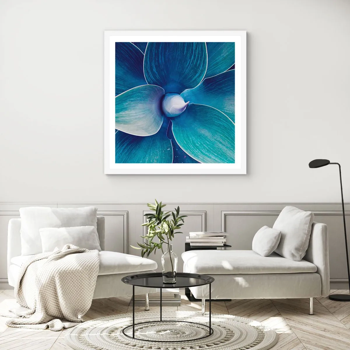 Affiche dans un cadre blanc - Poster - Le bleu du ciel - 60x60 cm