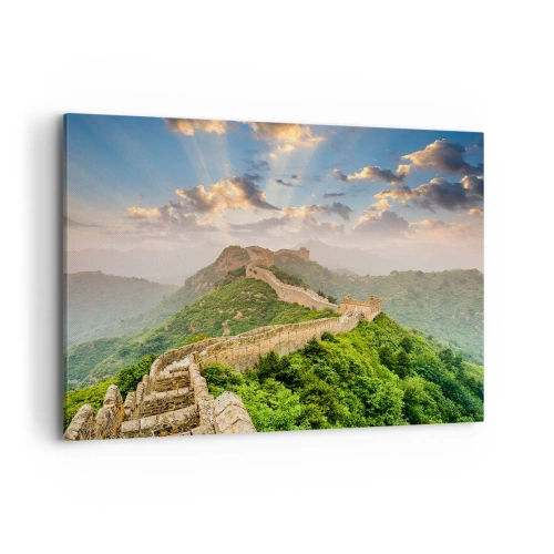 Impression sur toile - Image sur toile - La Grande Muraille de Chine illuminée par la lumière du soleil dans un paysage pittoresque - 120x80cm - Grandeur éternelle - Décoration murale moderne pour le salon et la chambre ARTTOR
