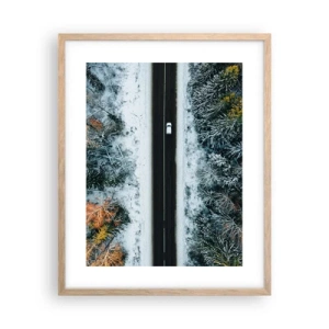 Affiche dans un chêne clair - Poster - Couper à travers la forêt d'hiver - 40x50 cm