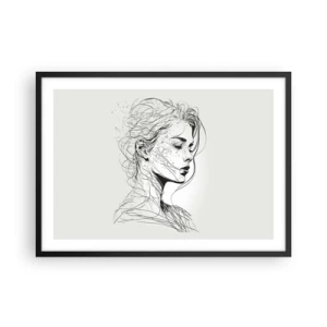Affiche dans un cadre noir - Poster - Un portrait délicat d'une femme dans un style graphique minimaliste. - 70x50cm - Portrait en pensée - Décoration murale moderne pour le salon et la chambre ARTTOR