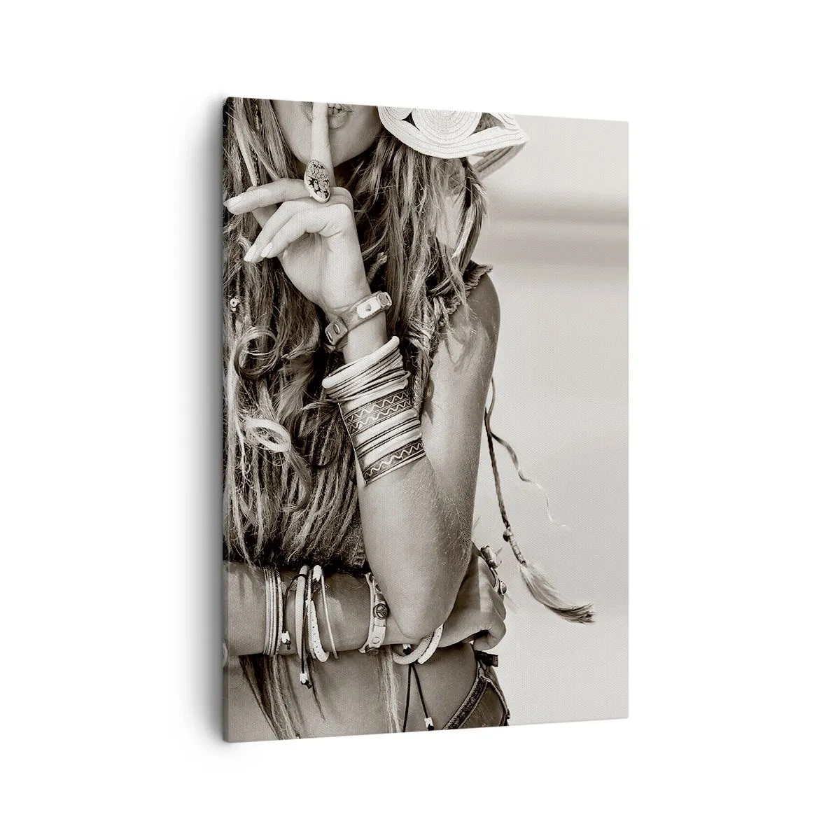 Impression sur toile - Image sur toile - Portrait d'une femme bohème avec des bijoux - 50x70cm - Comment va la fille - Décoration murale moderne pour le salon et la chambre ARTTOR
