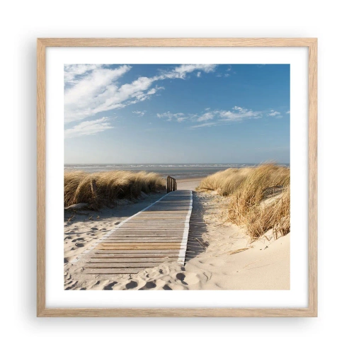 Affiche dans un chêne clair - Poster - Derrière la dune, dans le bruissement de l'herbe - 50x50 cm