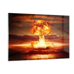 Impression sur verre - Image sur verre - Une explosion de nuage en forme de champignon dans les couleurs intenses d'un coucher de soleil - 120x80cm - Et la fin viendra - Décoration murale moderne pour le salon et la chambre ARTTOR