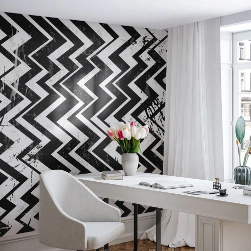 Papier Peint Autocollant Deluxe Sticker - Zig-blanc, zag-noir - Abstraction, Morceau, Noir et blanc - 250x175 cm