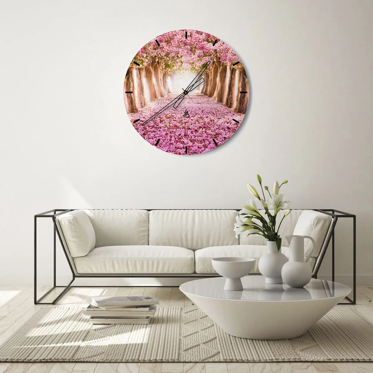 Horloge murale - Pendule murale - Une allée de cerisiers en fleurs - 30x30cm - La route du paradis - Décoration murale moderne pour le salon, la cuisine et la chambre ARTTOR
