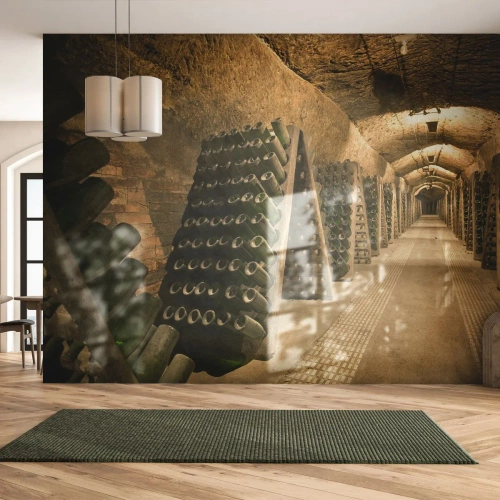 Papier Peint Autocollant Deluxe Sticker - L'éveil du goût - La gastronomie, Une bouteille de vin, Cave à vin - 250x175 cm