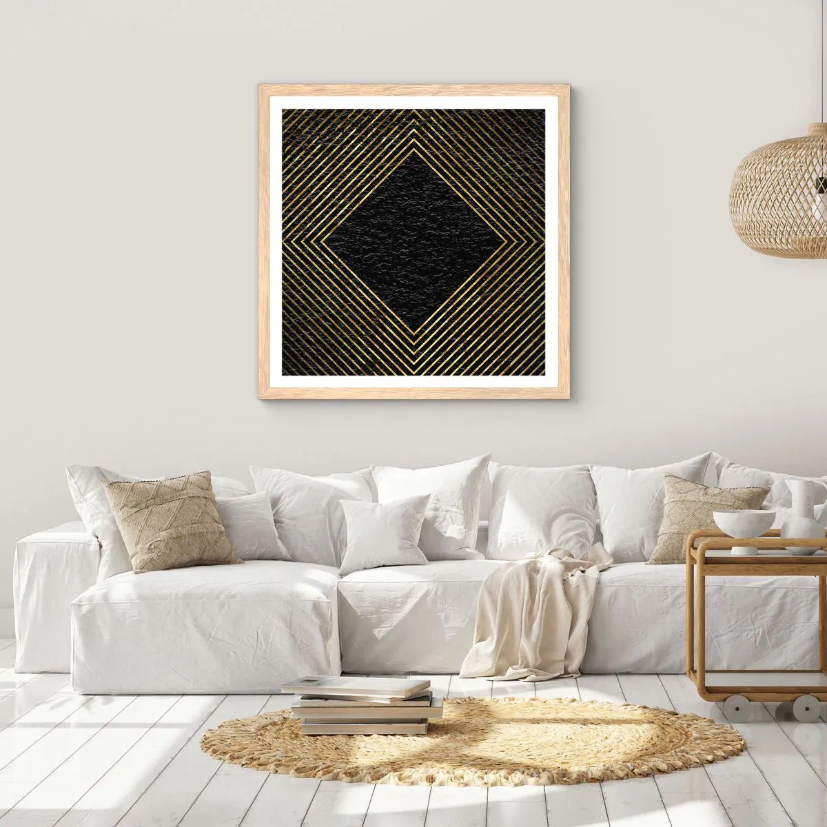Affiche dans un chêne clair - Poster - Géométrie dans un style glamour - 60x60 cm