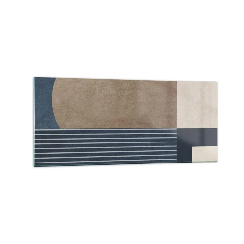 Impression sur verre - Image sur verre - Figures géométriques dans les tons beige et bleu marine avec des lignes - 120x50cm - Composition simple et en rondeur - Décoration murale moderne pour le salon et la chambre ARTTOR