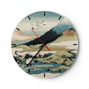 Horloge murale - Pendule murale - Scène japonaise avec des oiseaux sur un paysage de montagne - 30x30cm - Avec une âme japonnaise - Décoration murale moderne pour le salon, la cuisine et la chambre ARTTOR