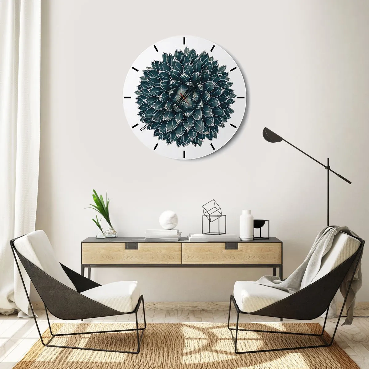 Horloge murale - Pendule murale - Rosette succulente symétrique dans les tons de vert - 30x30cm - Étoile du désert - Décoration murale moderne pour le salon, la cuisine et la chambre ARTTOR