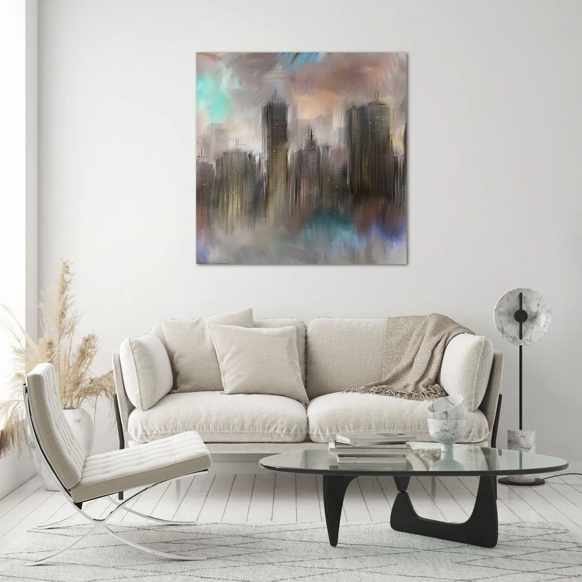 Impression sur verre - Image sur verre - Une composition d'acier, de pierre et de brouillard - 70x70 cm