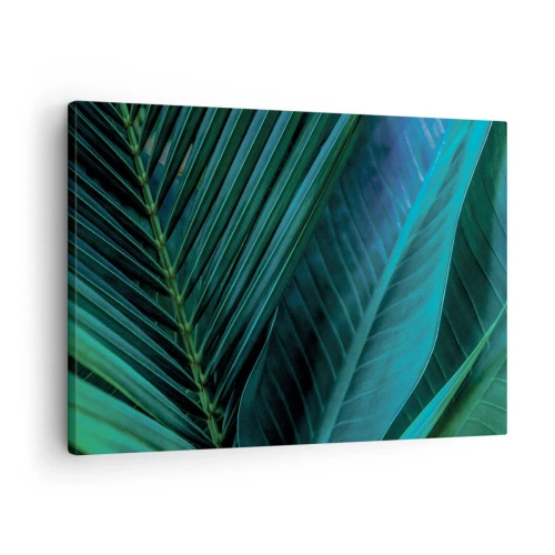 Impression sur toile - Image sur toile - Gros plan de feuilles vertes tropicales - 70x50cm - L'anatomie du vert - Décoration murale moderne pour le salon et la chambre ARTTOR
