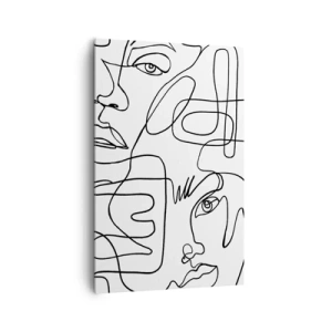 Impression sur toile - Image sur toile - Un dessin minimaliste d'un visage avec des lignes sur un fond clair. - 80x120cm - Dans des émotions enchevêtrées - Décoration murale moderne pour le salon et la chambre ARTTOR