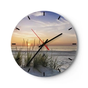 Horloge murale - Pendule murale - Magnifique paysage de plage au coucher du soleil avec des herbes en arrière-plan - 30x30cm - Regarde, pense, ressent - Décoration murale moderne pour le salon, la cuisine et la chambre ARTTOR