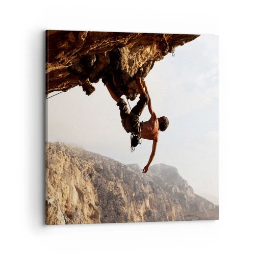 Impression sur toile - Image sur toile - Le monde rétréci dans une main sur une coupe de rocher - 70x70 cm