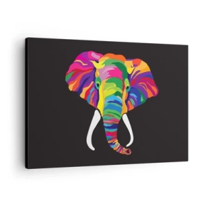 Impression sur toile - Image sur toile - Une image colorée d'un éléphant sur fond noir - 70x50cm - L'éléphant qui aimait se baigner dans un arc-en-ciel - Décoration murale moderne pour le salon et la chambre ARTTOR