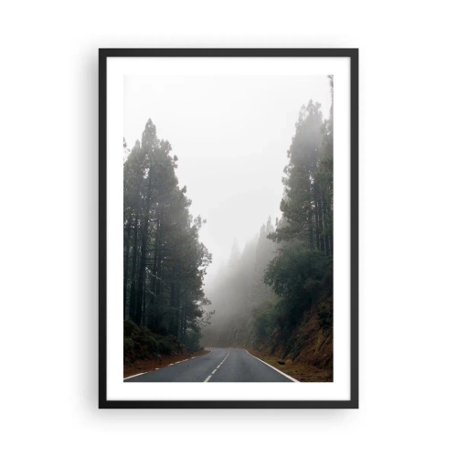 Affiche dans un cadre noir - Poster - Une route sinueuse parmi les arbres enveloppée de brouillard - 50x70cm - Conte de la forêt magique - Décoration murale moderne pour le salon et la chambre ARTTOR
